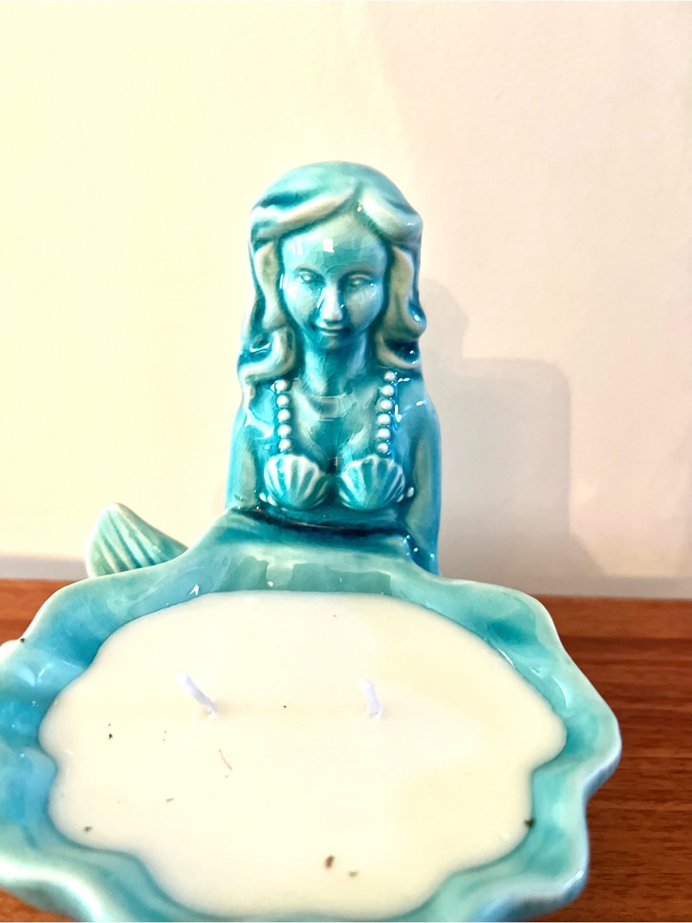 NEW Ceramic MERMAID Candle. Scented. Aqua Blue. 7" tall. - Picture 5 of 7